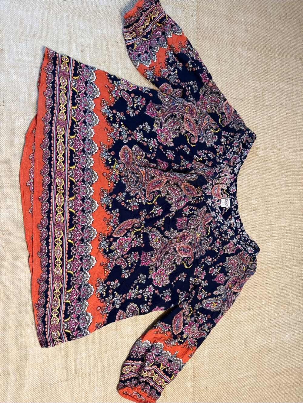 Bila Navy, Orange and Pink Paisley Long Sleeve Blouse
